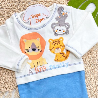 Kit 3 Peças - Bodys Manga Longa Wild Boy - Off White e Azul Jeans, Off White e Mostarda